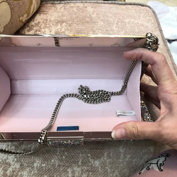 Jimmy Choo Silver Sparkle Clutch with pink n mint green - Picture 4 of 9